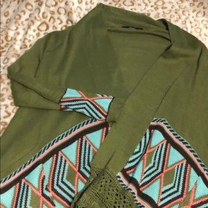 Green Aztec flyaway sweater